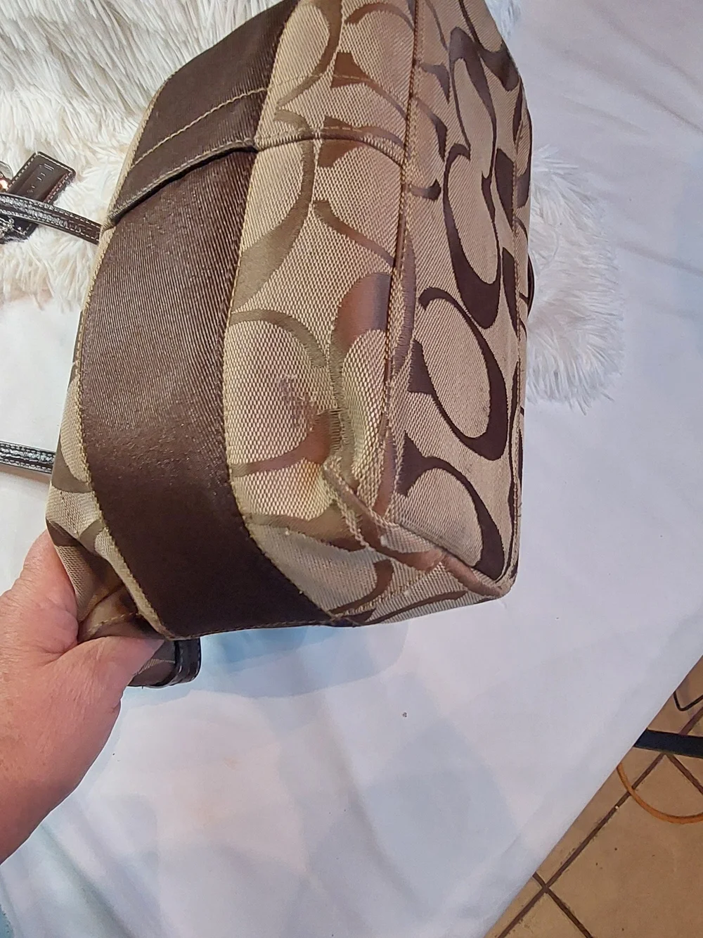 Coach Signature Stripe Zip Top Tote Bag F13548 - Pristine Lining 2009